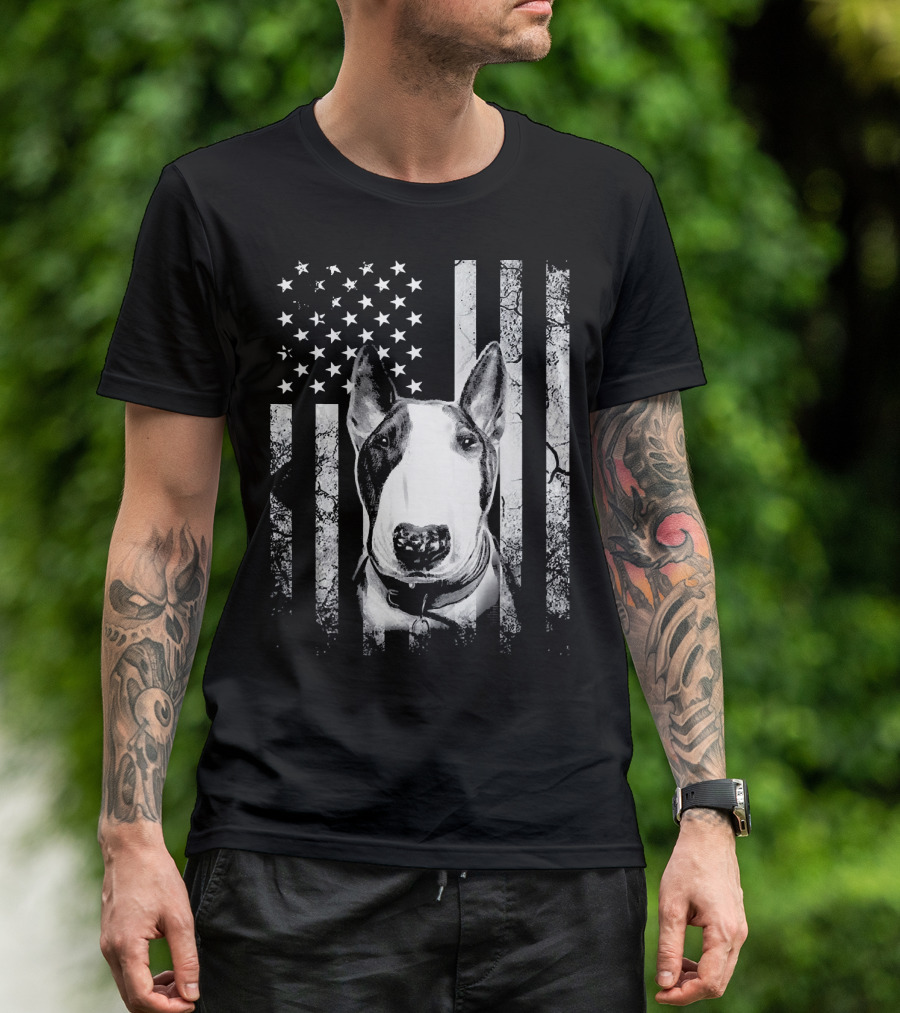 Bull Terrier American Flag 4th Of July USA Dog T-Shirt