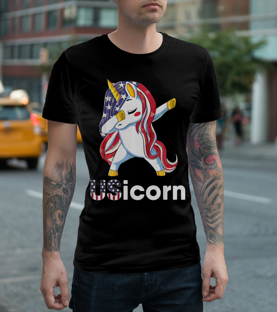 USA Flag Dabbing Unicorn USicorn Dress Stuff T-Shirt