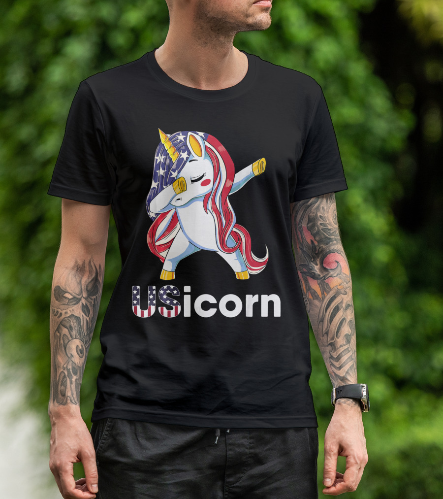 USA Flag Dabbing Unicorn USicorn Dress Stuff T-Shirt