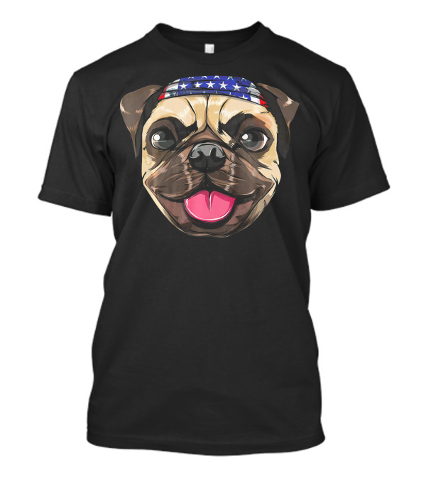 Pug Dog American Flag Bandana T-Shirt