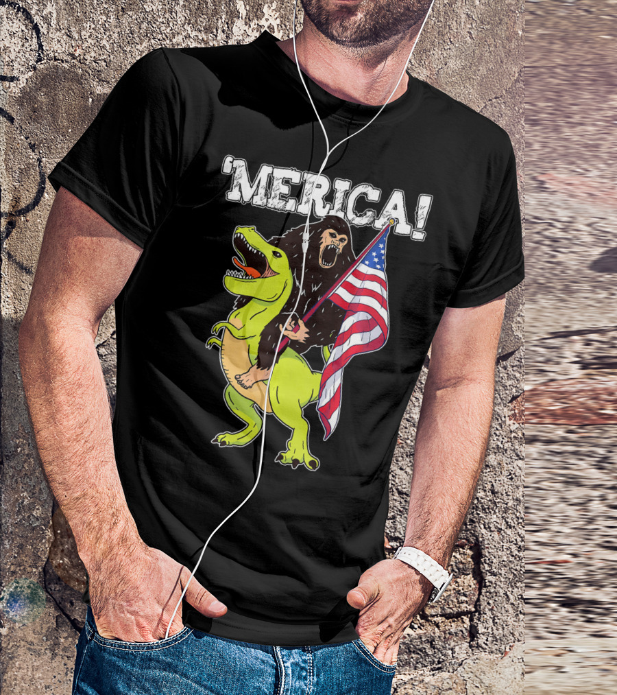 'Merica Bigfoot Dinosaur Fourth Of July Patriot T-Shirt