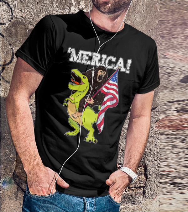 'Merica Bigfoot Dinosaur Fourth Of July Patriot T-Shirt