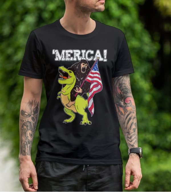 'Merica Bigfoot Dinosaur Fourth Of July Patriot T-Shirt