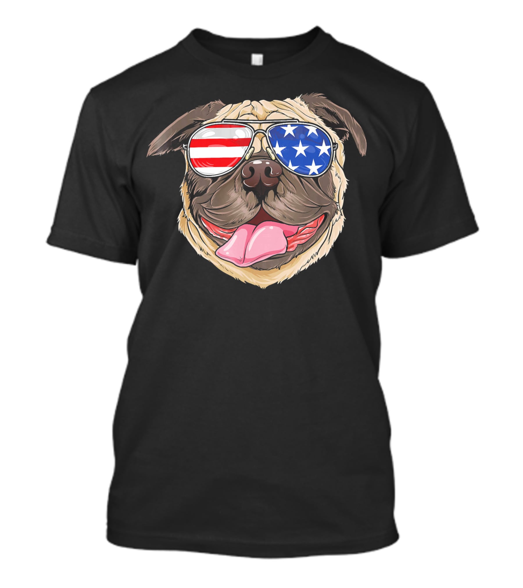 Patriotic Pug With American Flag Sunglasses T-Shirt