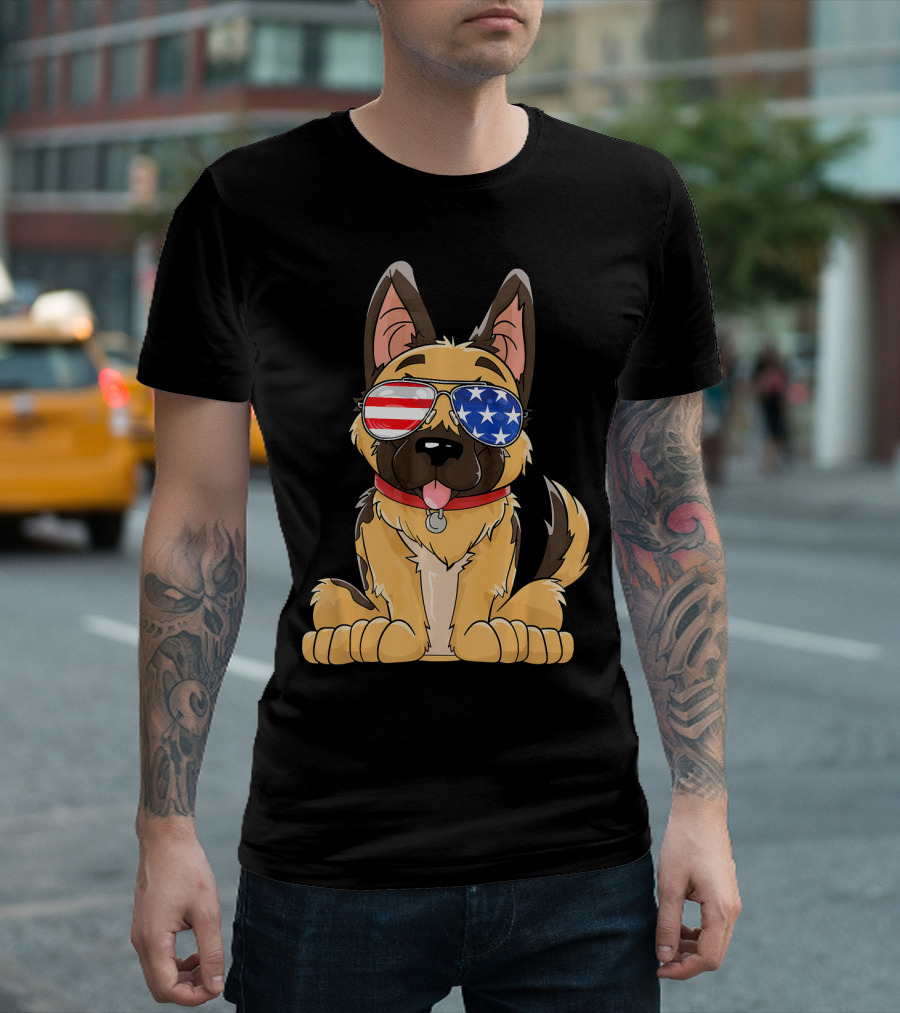 German Shepherd USA Flag Sunglasses T-Shirt