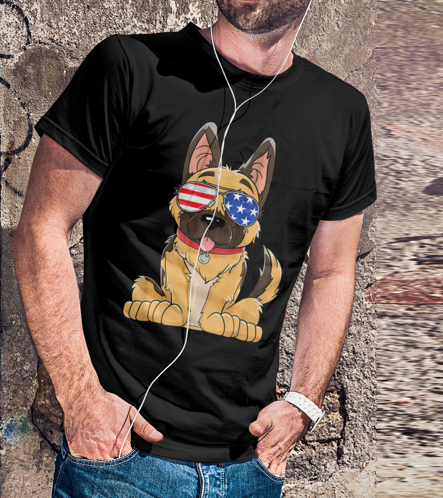 German Shepherd USA Flag Sunglasses T-Shirt