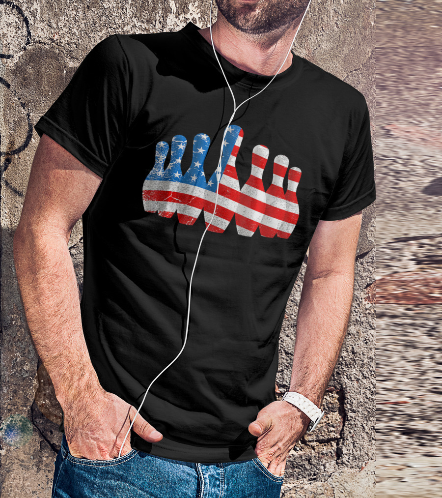 American Flag Bowling Pins Patriotic Bowler T-Shirt
