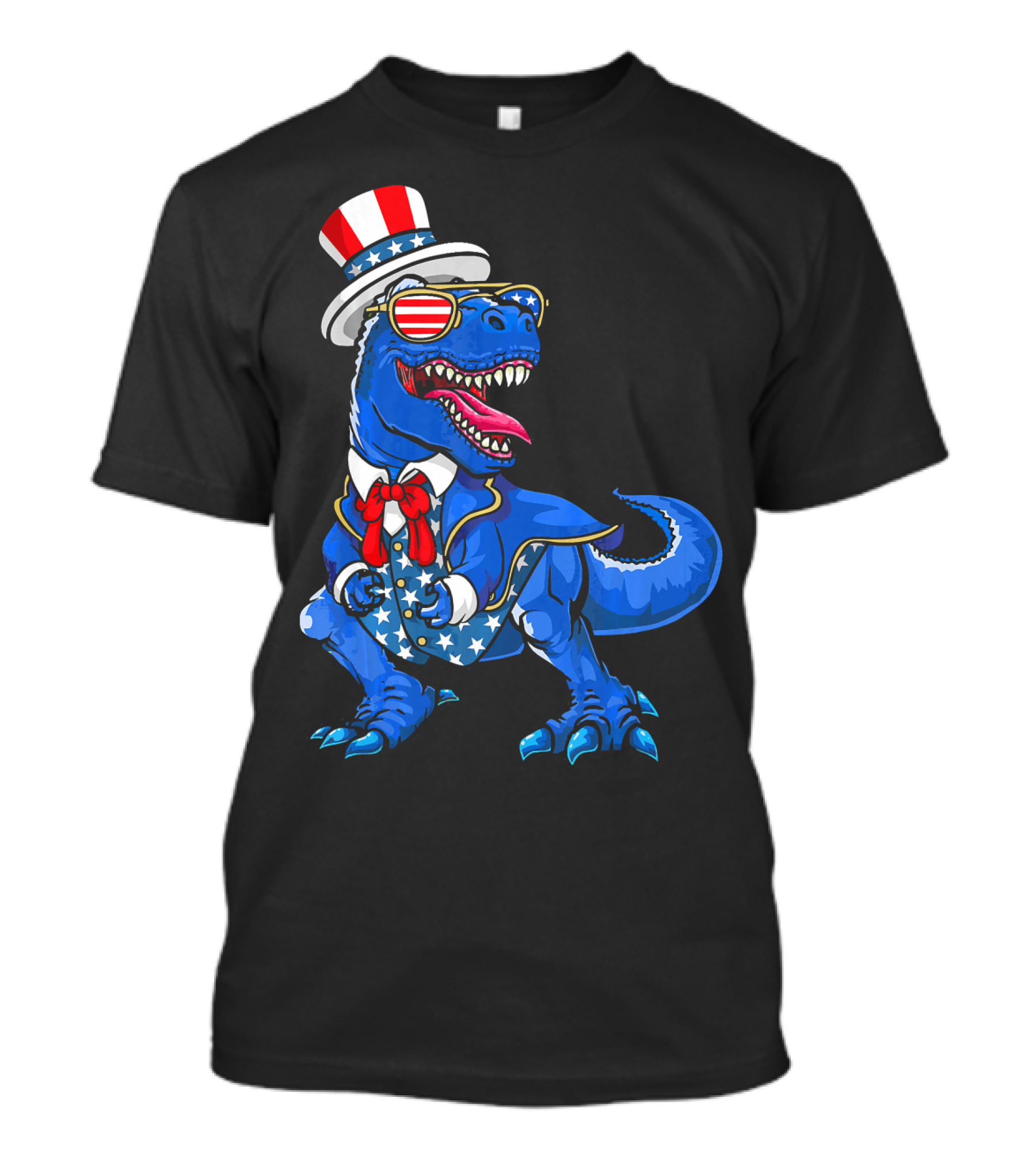 Patriotic Dinosaur With American Flag Hat And Glasses T-Shirt