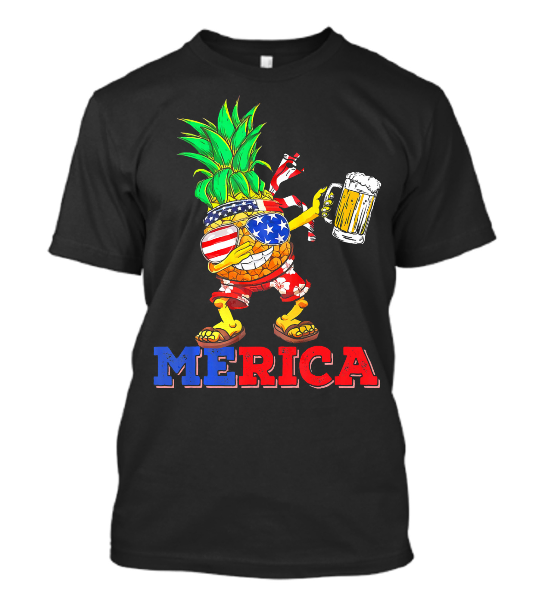 Merica Dabbing Pineapple US Flag Sunglasses Beer Mug Hawaiian Shorts T-Shirt