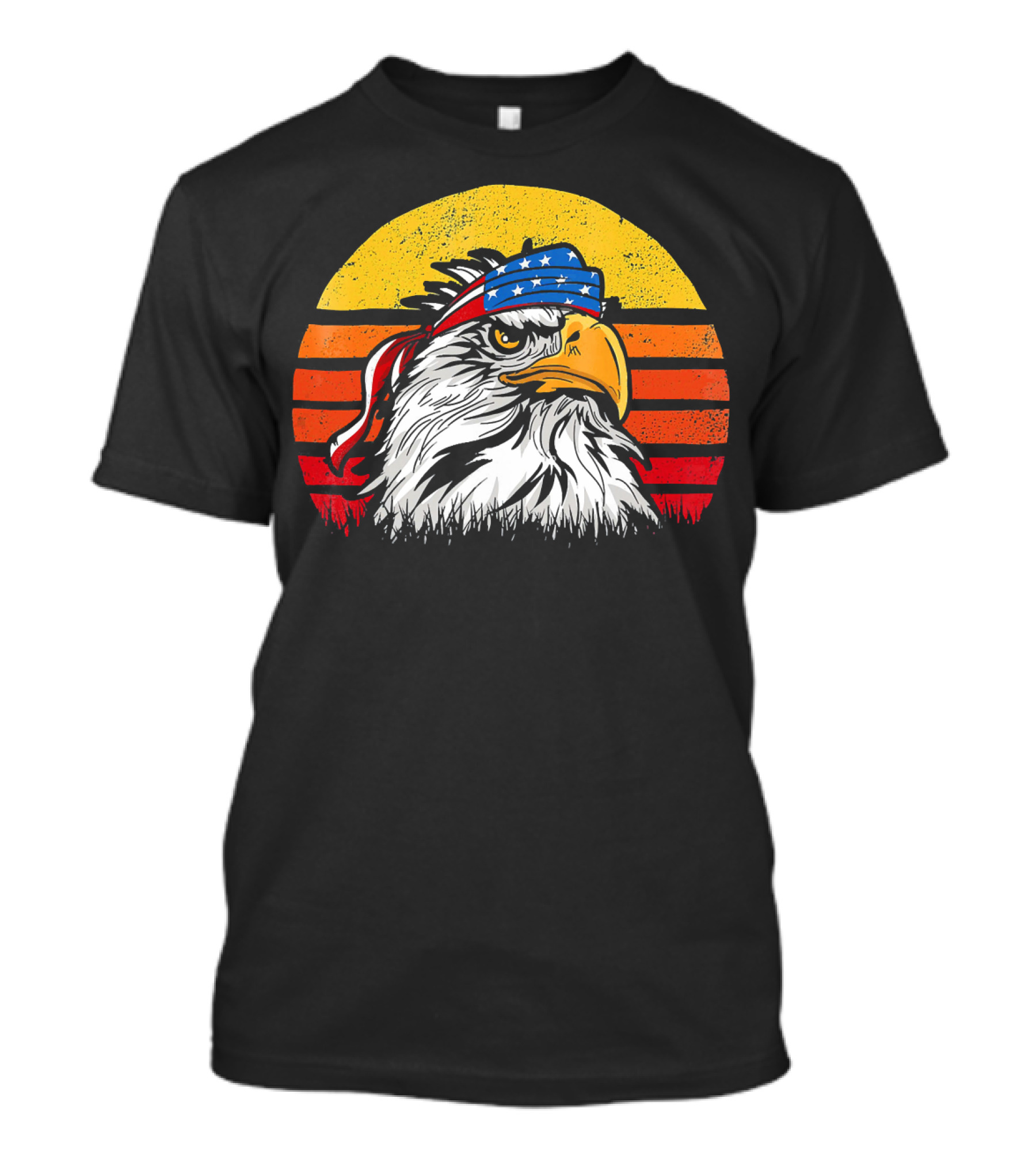 Retro Mullet Eagle With American Flag Bandana And Sunburst Patriotic T-Shirt