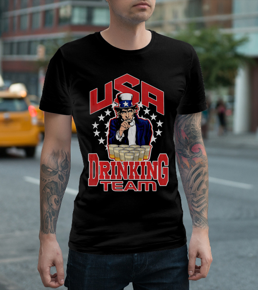 USA Uncle Sam Drinking Team Beer Pong Stars T-Shirt