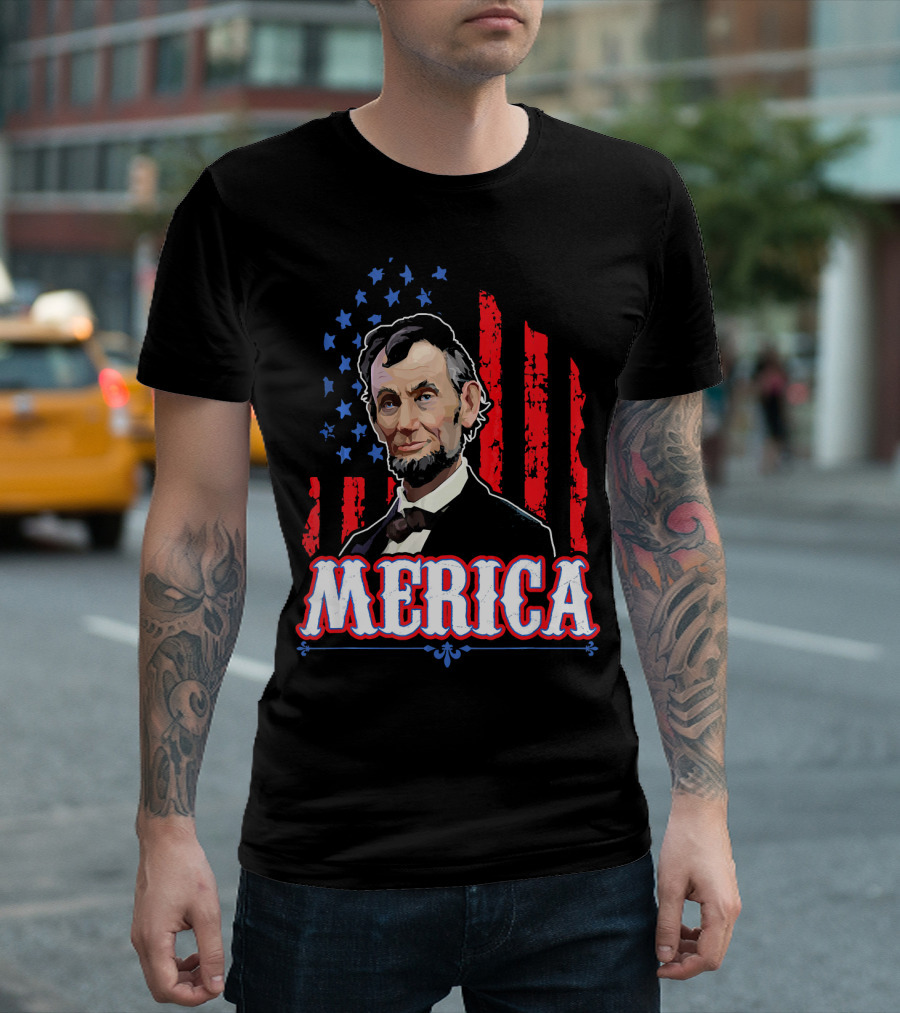 Abraham Lincoln Merica USA Flag T-Shirt