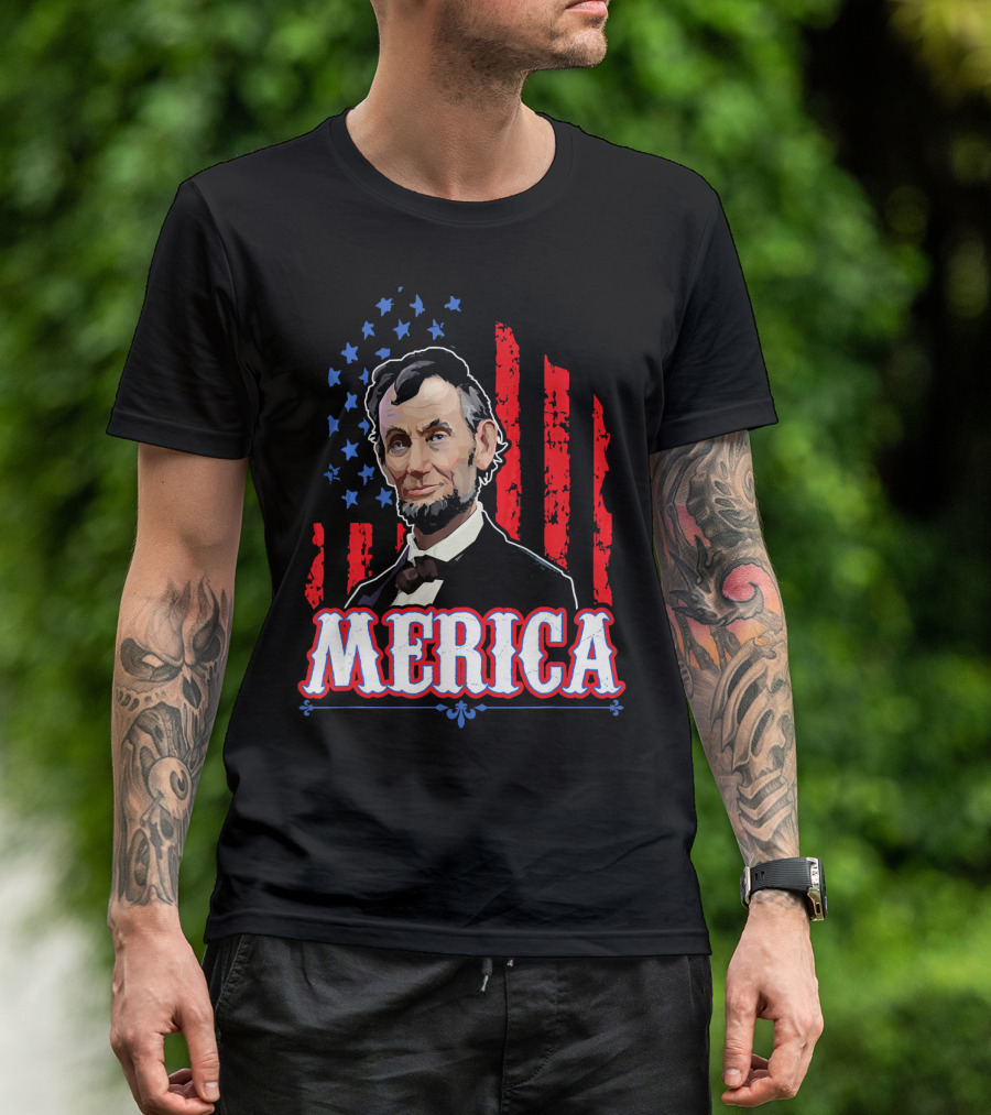 Abraham Lincoln Merica USA Flag T-Shirt