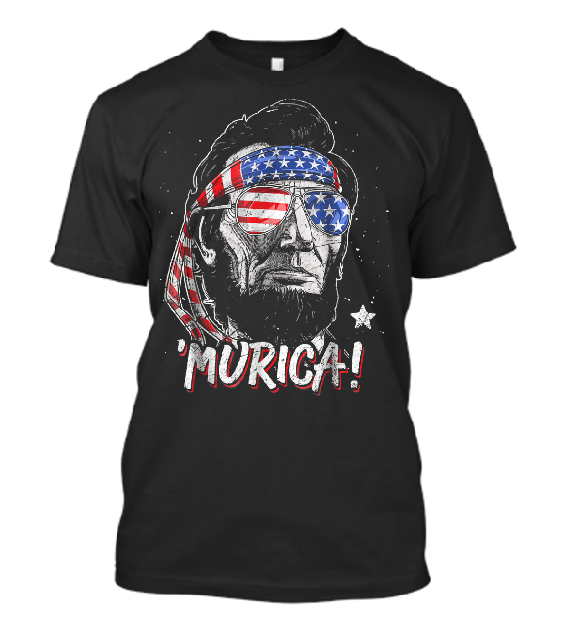 'Murica Abe Lincoln American Flag Bandana And Glasses 4th Of July T-Shirt