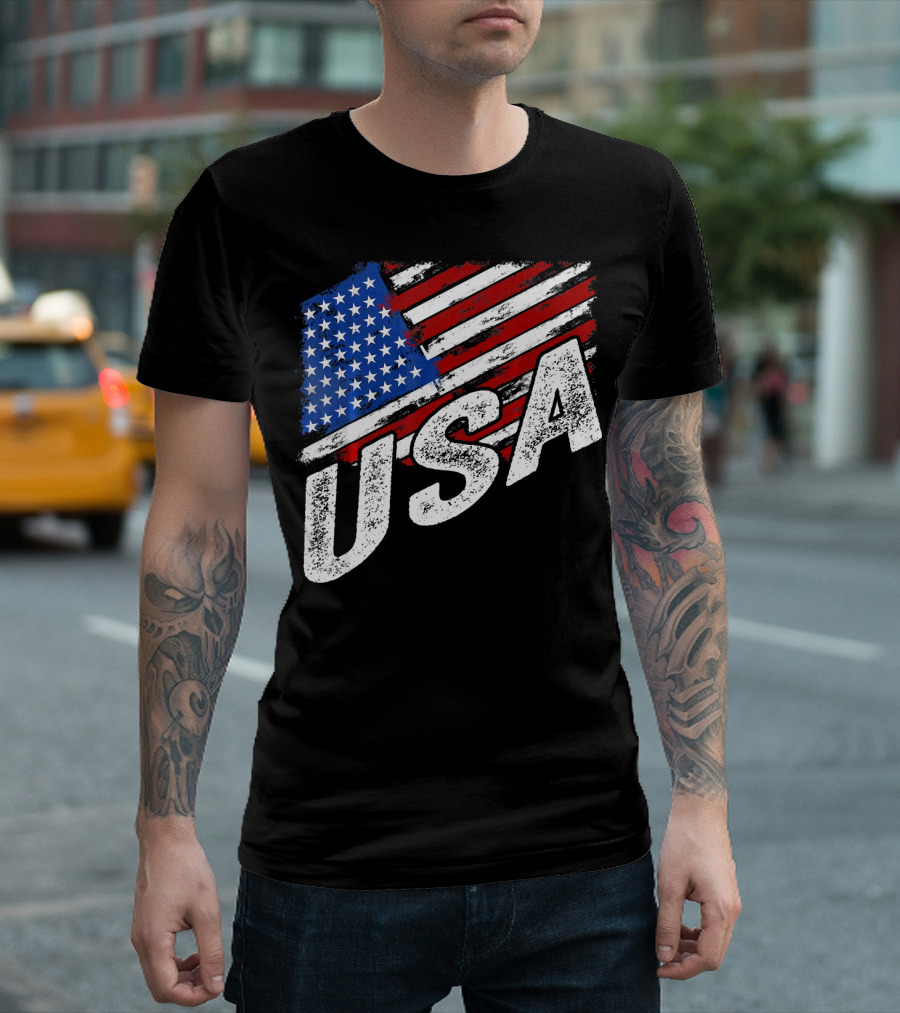 USA American Flag Distressed 4th of July T-Shirt