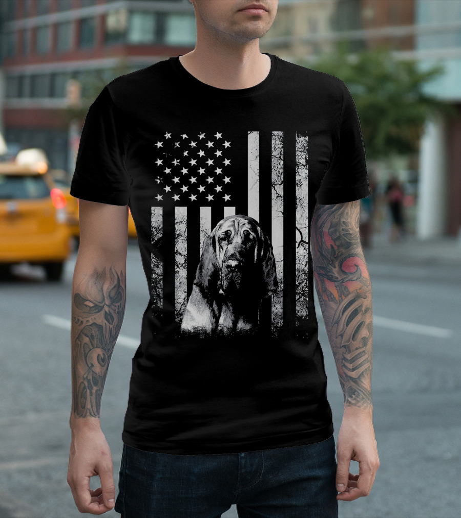 Bloodhound American Flag 4th of July USA Dog T-Shirt