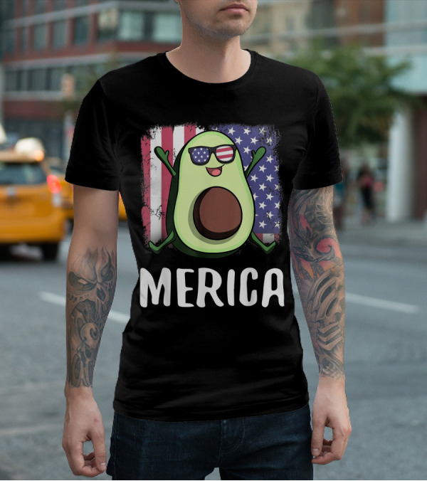MERICA Avocado USA American Flag T-Shirt