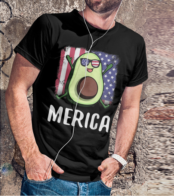 MERICA Avocado USA American Flag T-Shirt