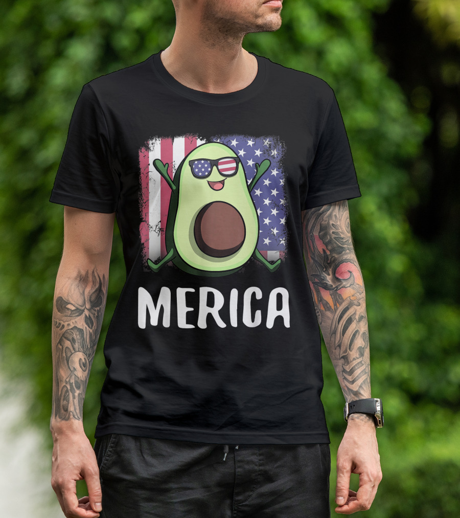 MERICA Avocado USA American Flag T-Shirt