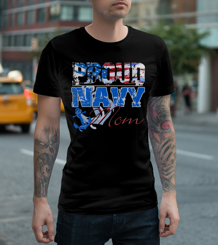 Proud Navy Mom Patriotic Sailor Anchor Graphics T-Shirt