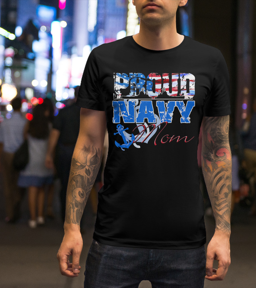 Proud Navy Mom Patriotic Sailor Anchor Graphics T-Shirt