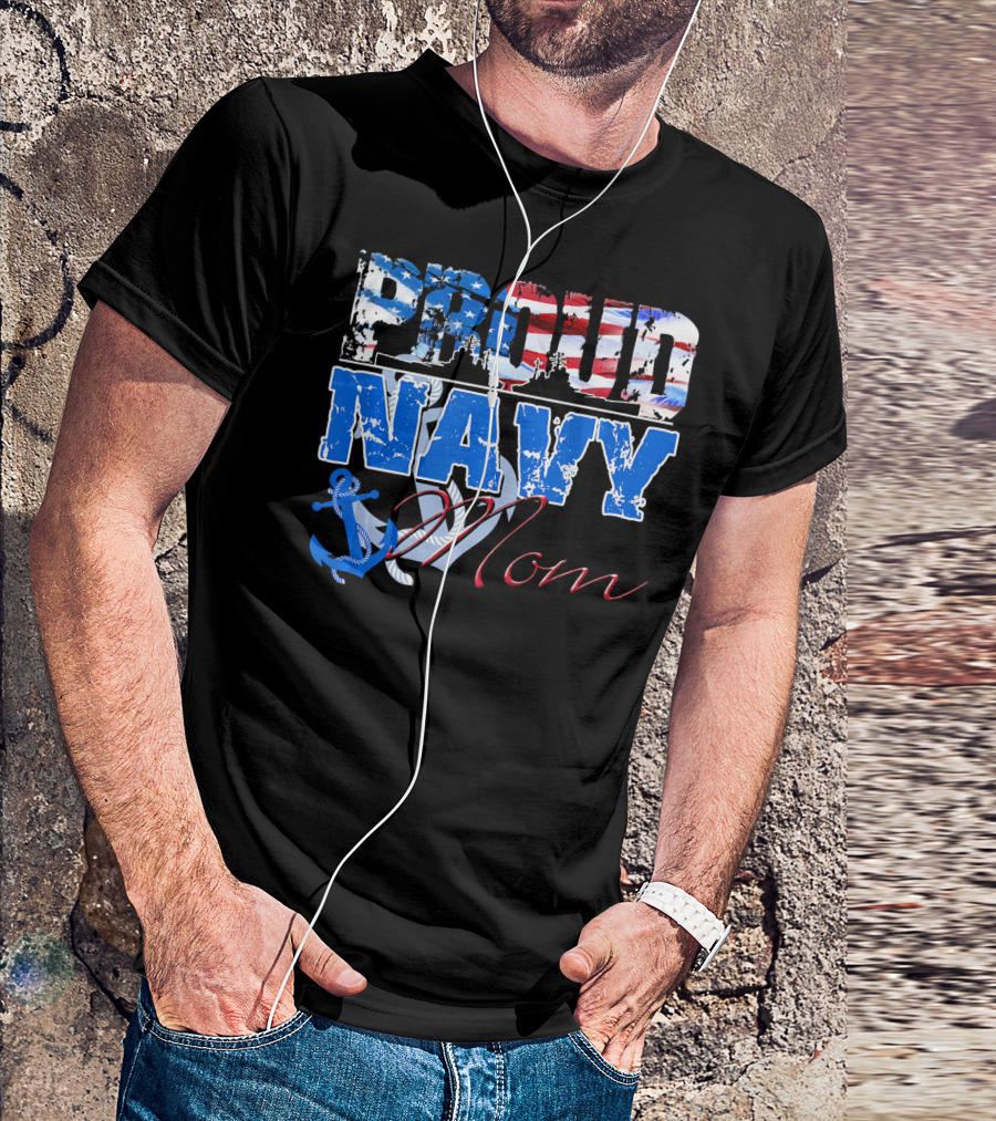 Proud Navy Mom Patriotic Sailor Anchor Graphics T-Shirt