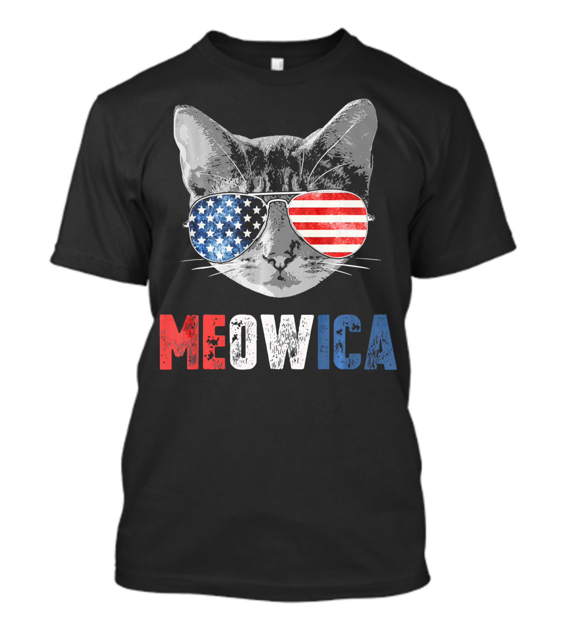 Cat Wearing American Flag Sunglasses Meowica 4th Of July T-Shirt
