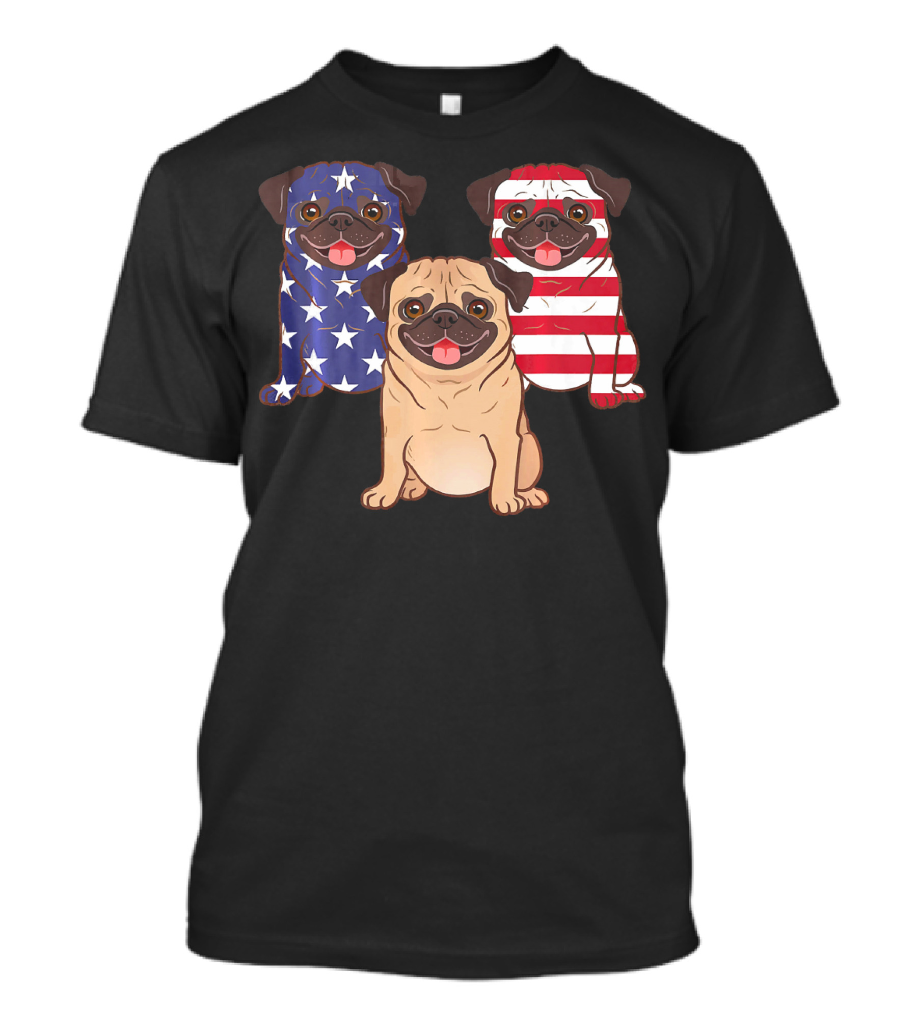 4Th Of July American Flag Pug Celebration US Pug Trio T-Shirt