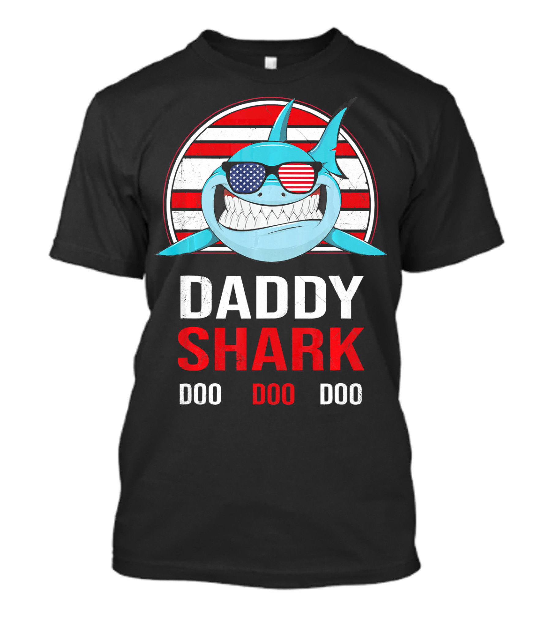 DADDY SHARK DOO DOO DOO 4th Of July USA American Flag T-Shirt