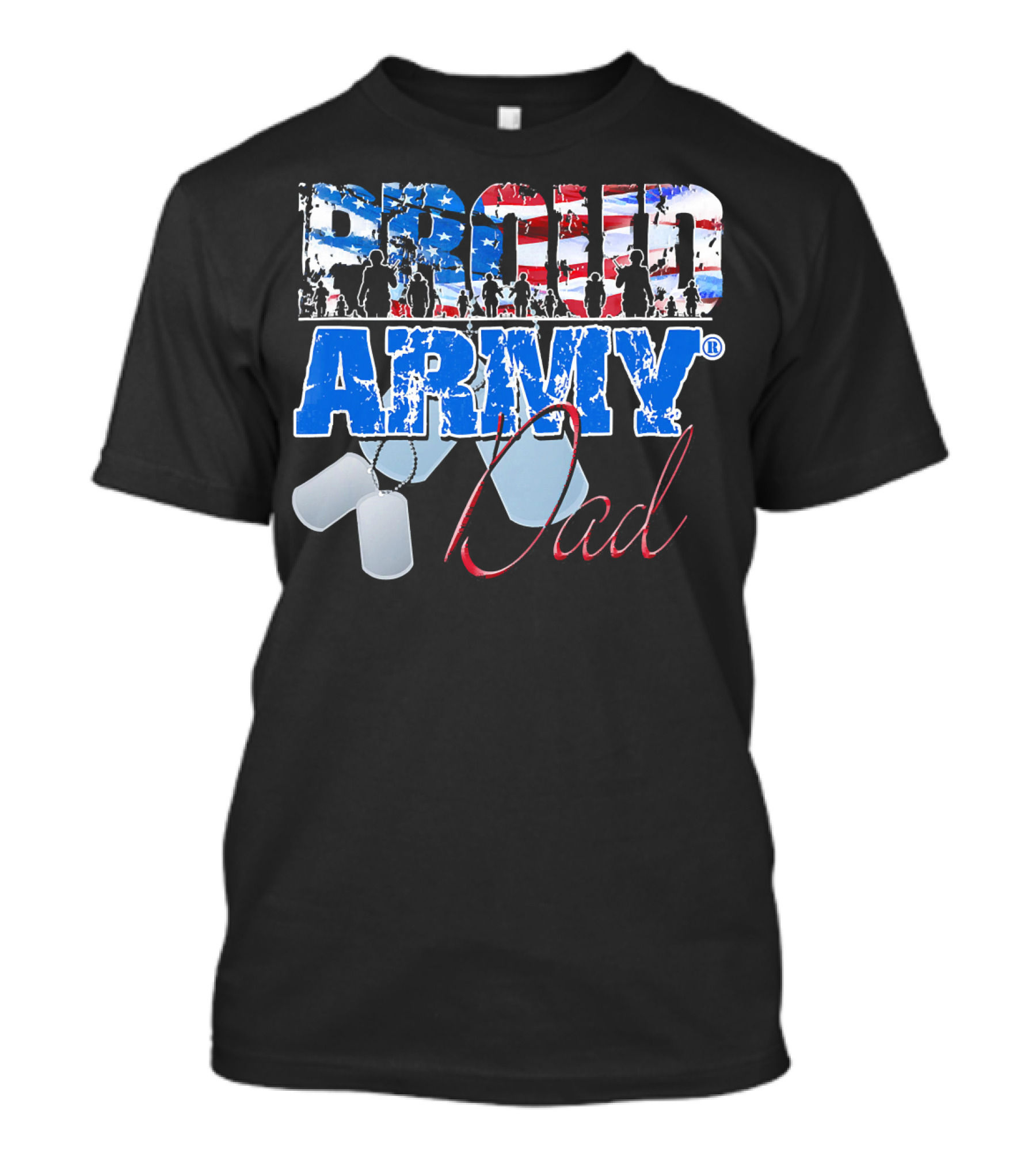 Proud Army Dad US Military Dog Tag American Flag T-Shirt