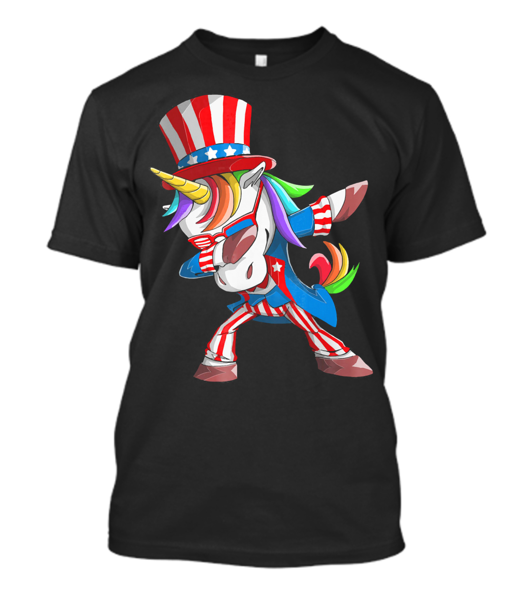 Unicorn Dabbing Uncle Sam Patriotic Rainbow T-Shirt