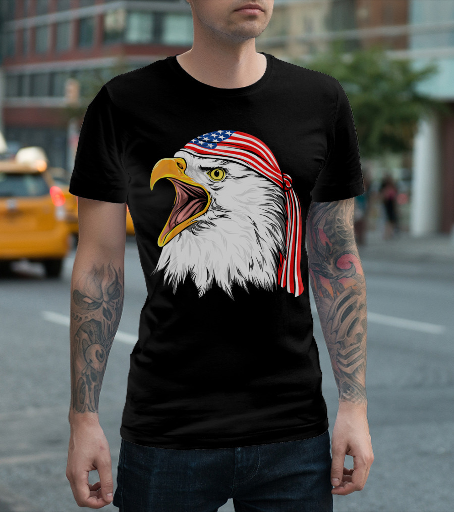 4th of July American Eagle in Stars and Stripes Bandana T-Shirt