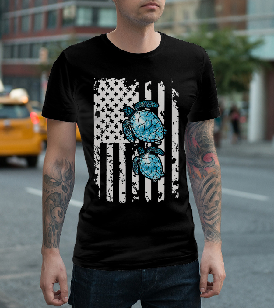 SEA Turtle SEA Turtle American Flag T-Shirt