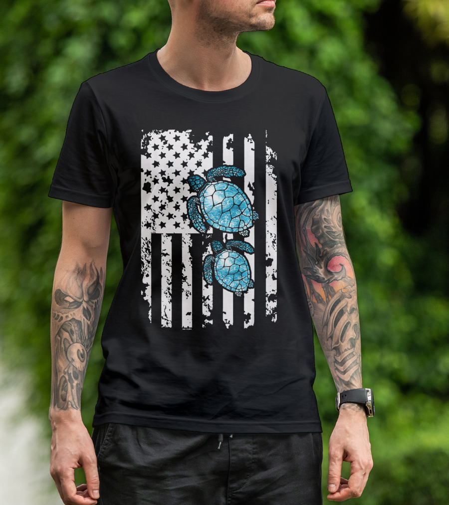 SEA Turtle SEA Turtle American Flag T-Shirt