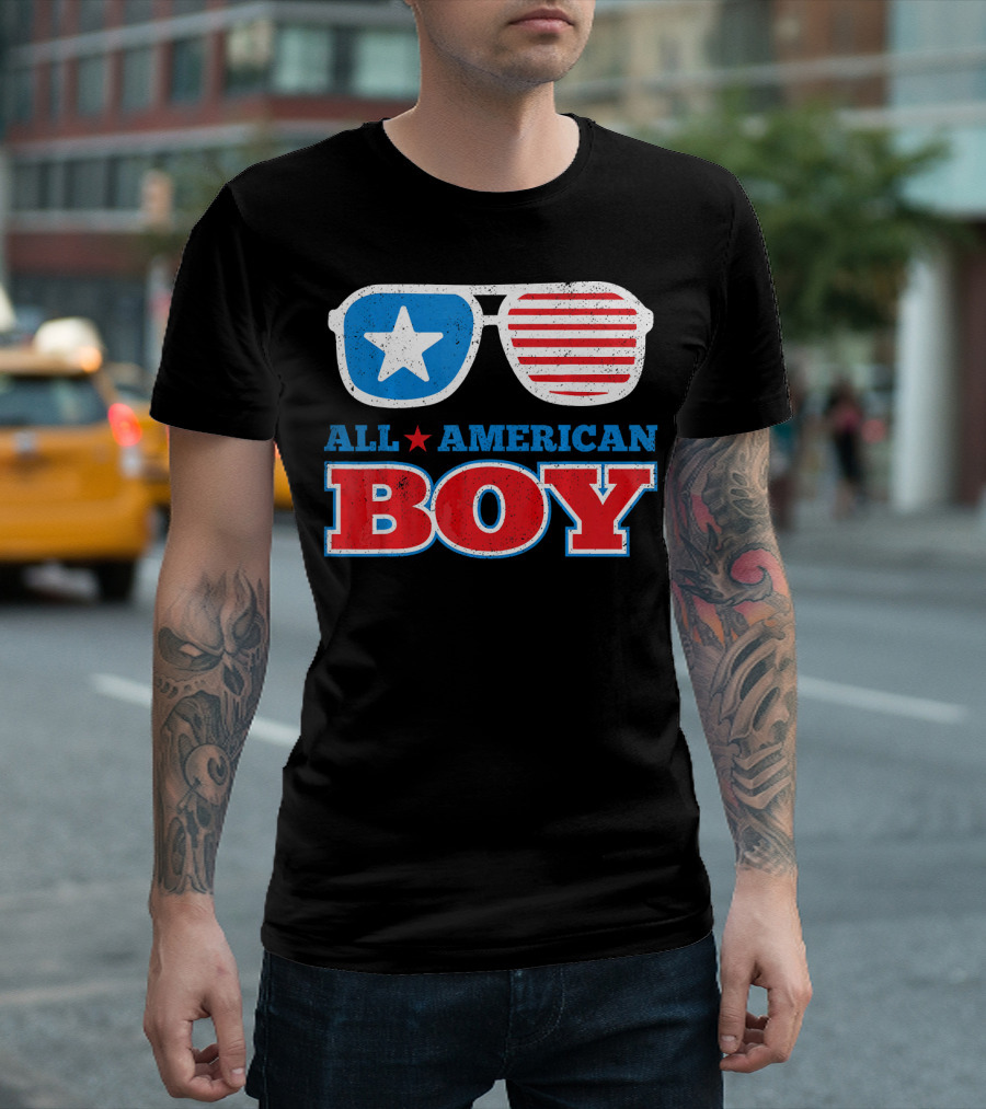 All American Boy Funny 4th Of July Sunglasses Stars Stripes T-Shirt