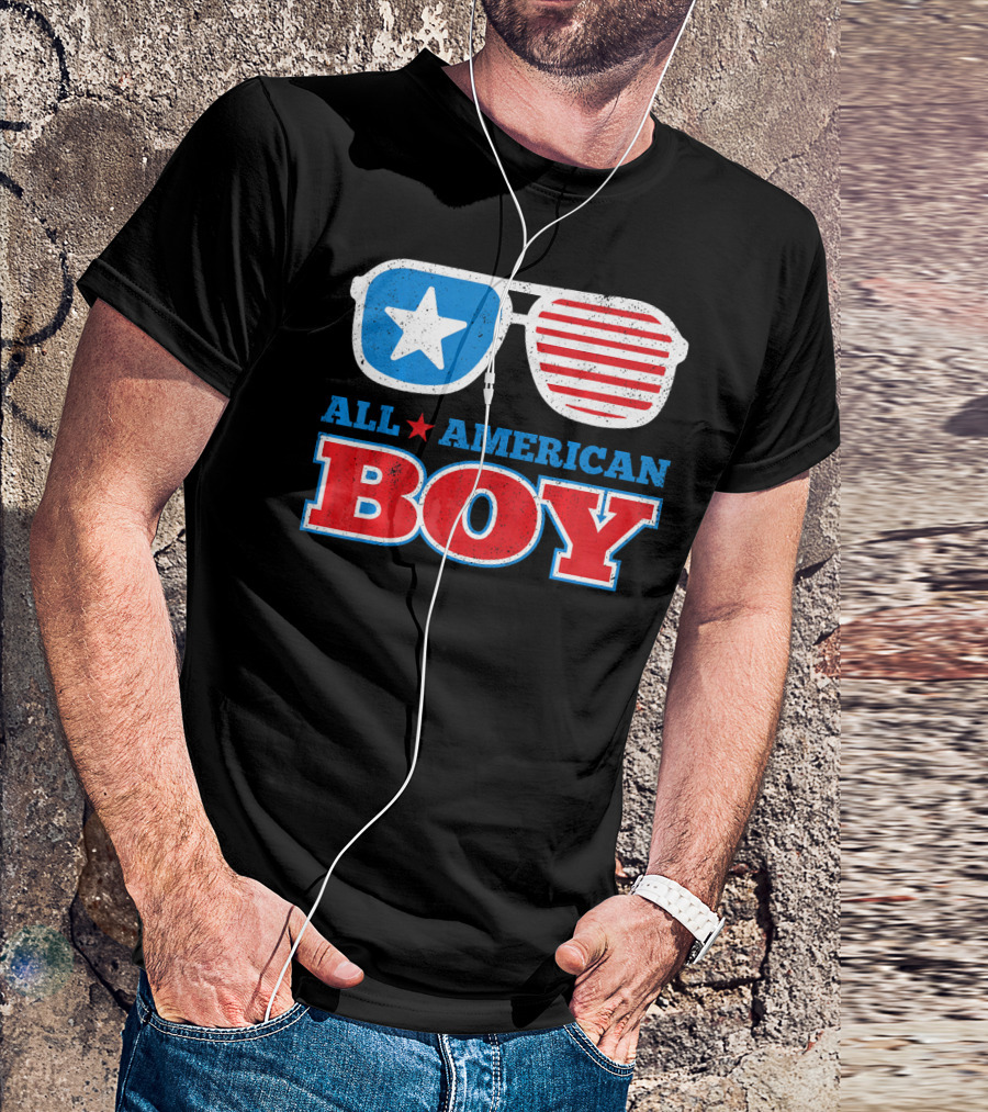 All American Boy Funny 4th Of July Sunglasses Stars Stripes T-Shirt