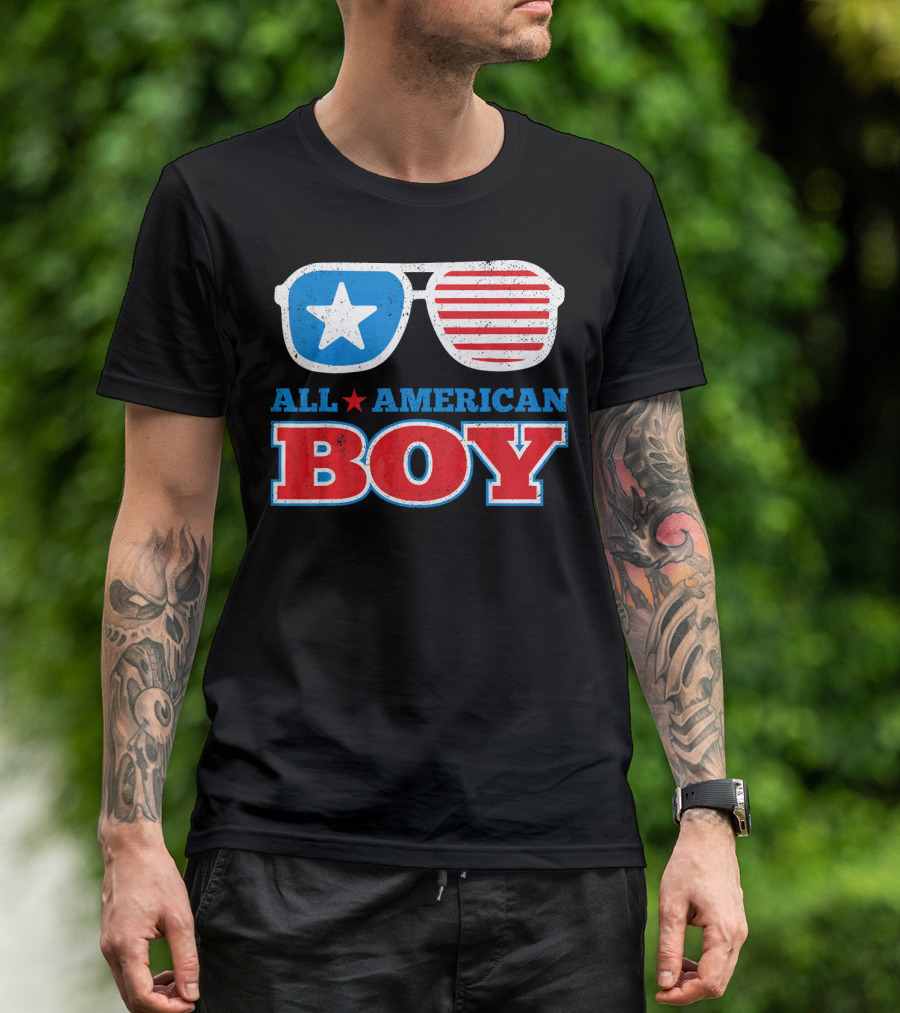 All American Boy Funny 4th Of July Sunglasses Stars Stripes T-Shirt