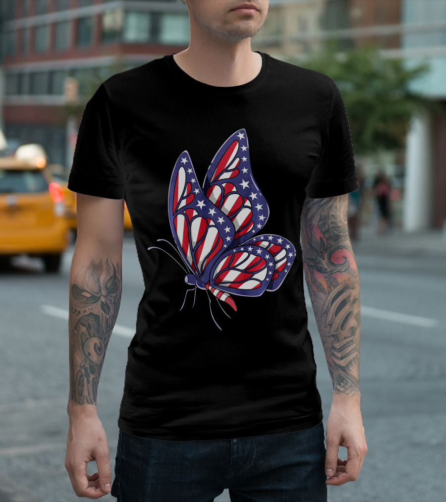 American Flag Butterfly Stars Stripes 4th Of July Patriotic T-Shirt