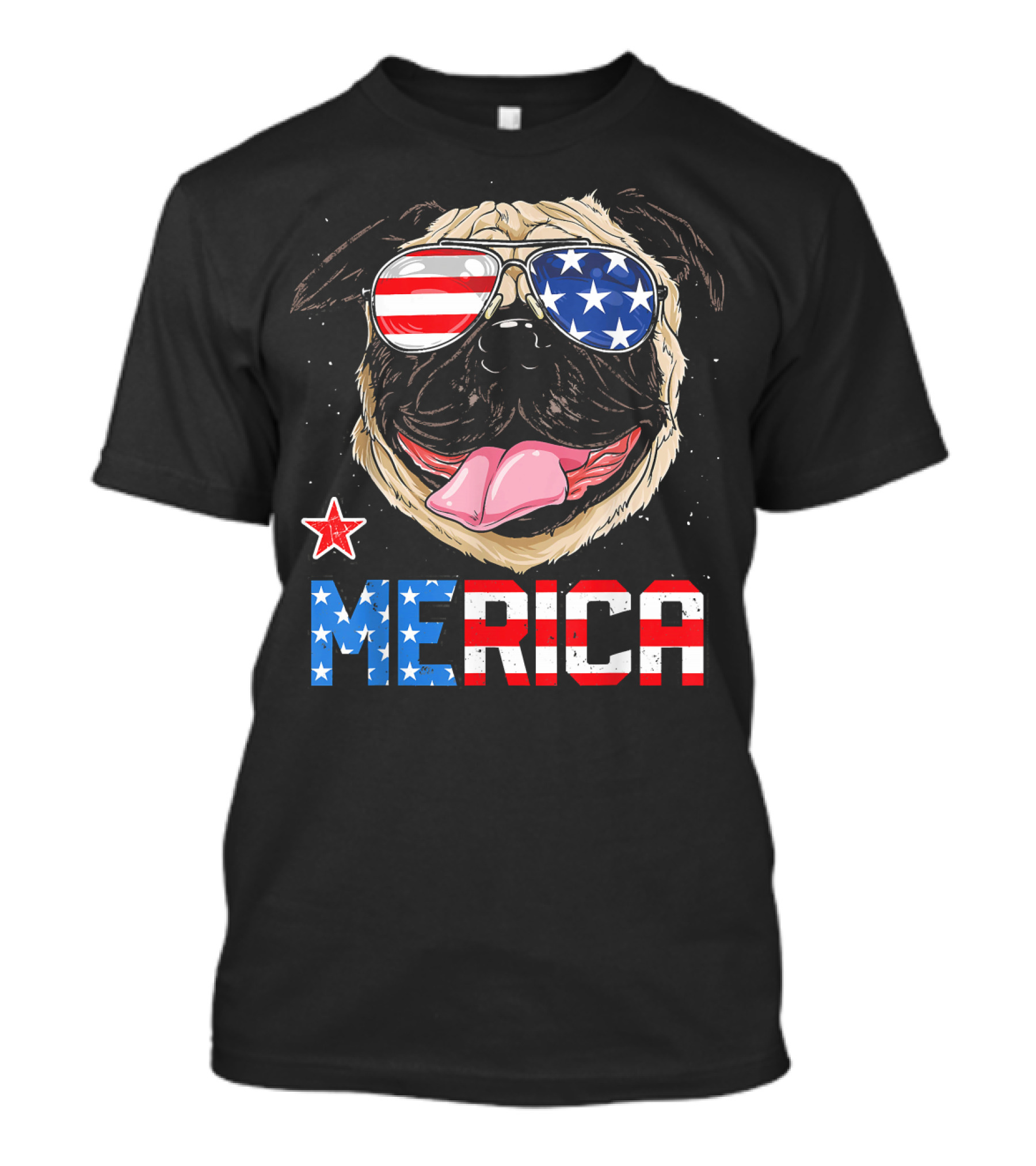Merica Pug With American Flag Sunglasses And Star For 4th Of July T-Shirt