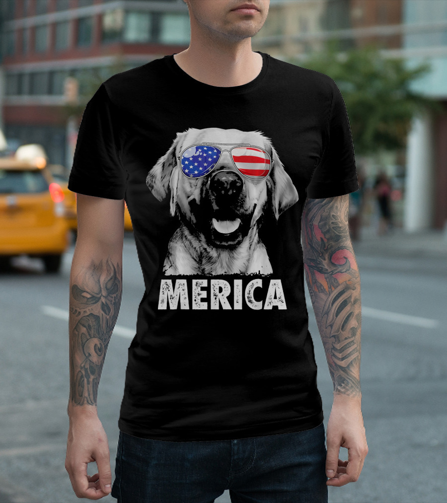 Labrador Merica USA Flag Sunglasses 4th of July T-Shirt