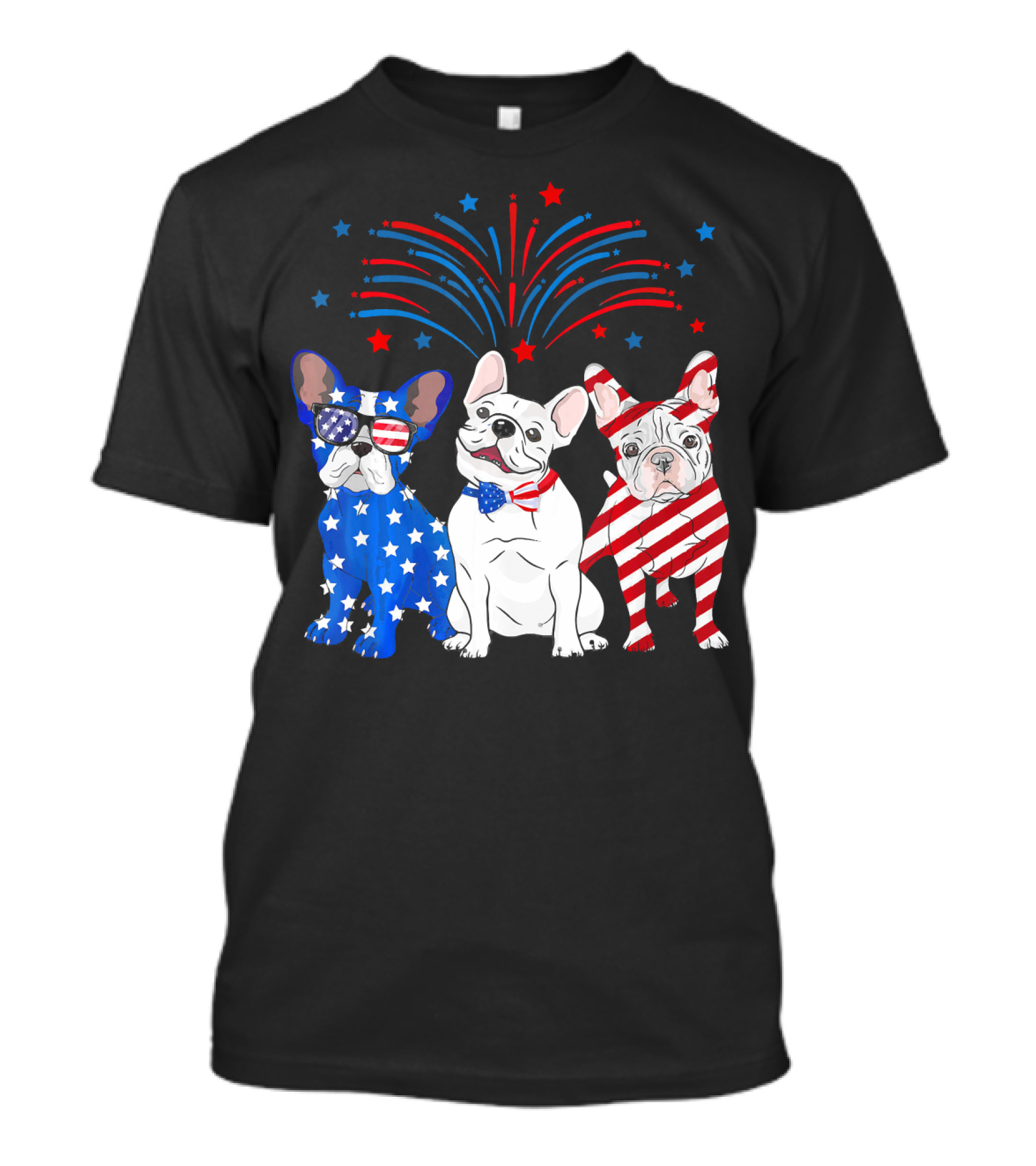American Flag USA 4th Of July French Bulldog With Fireworks T-Shirt
