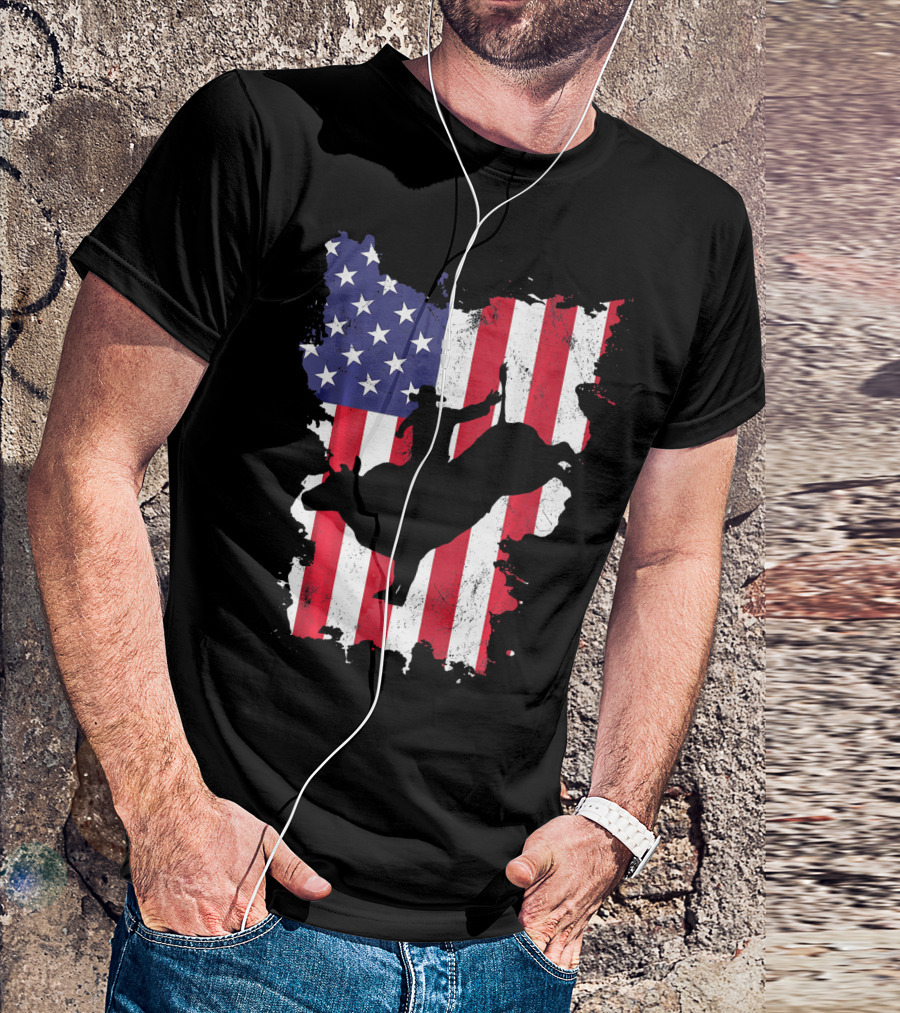 Bull Riding Cowboy Silhouette USA Flag T-Shirt