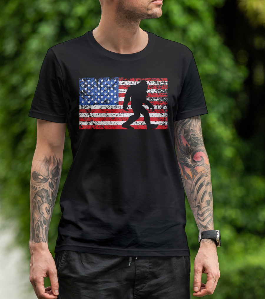 American Flag Bigfoot Silhouette T-Shirt