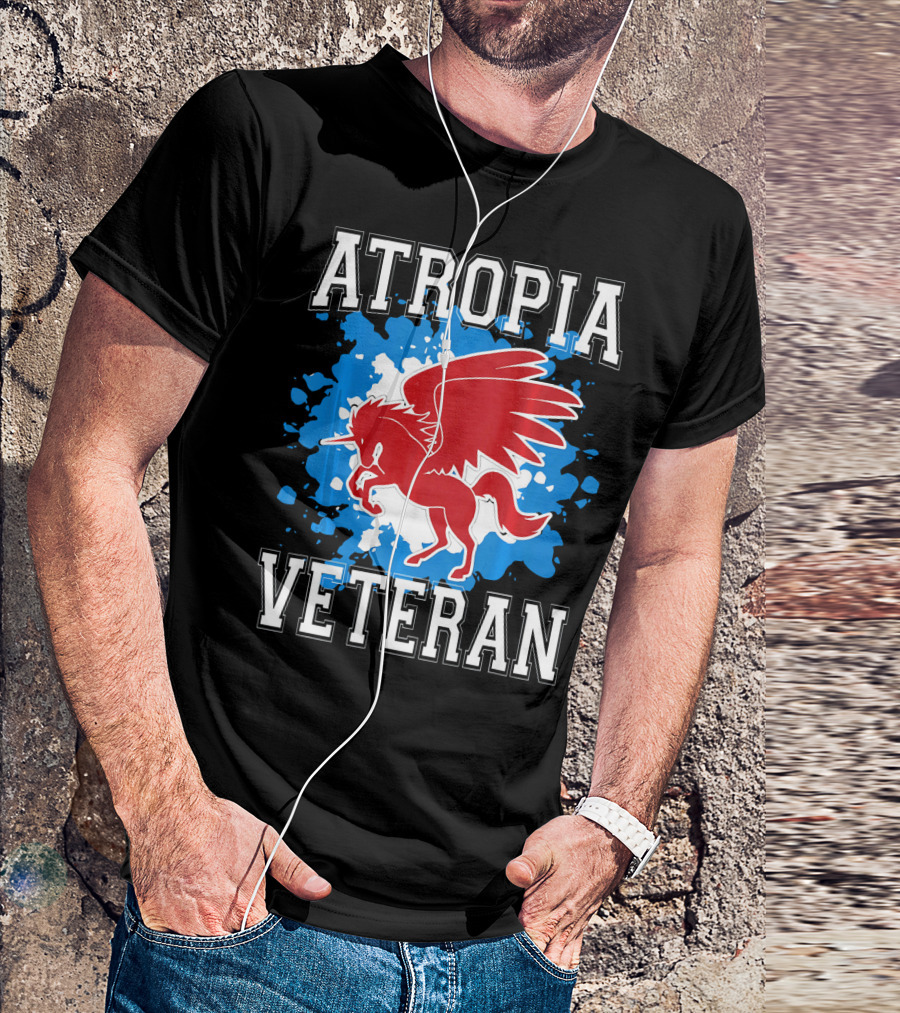Atropia Veteran Red Winged Unicorn With Blue Splash T-Shirt