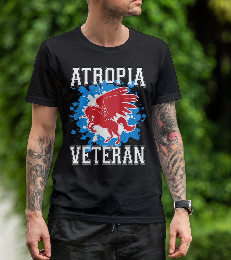 Atropia Veteran Red Winged Unicorn With Blue Splash T-Shirt