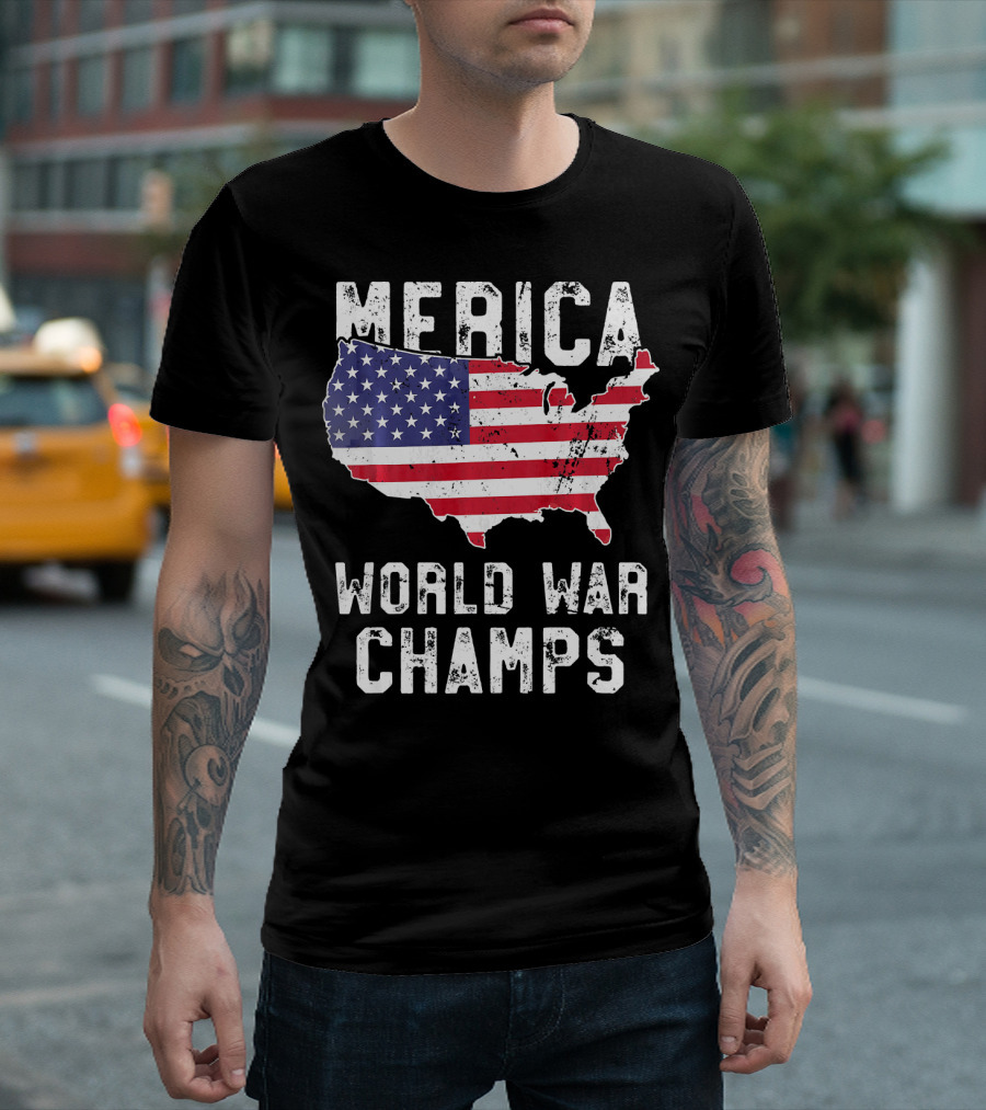 Merica World War Champs Map With American Flag T-Shirt