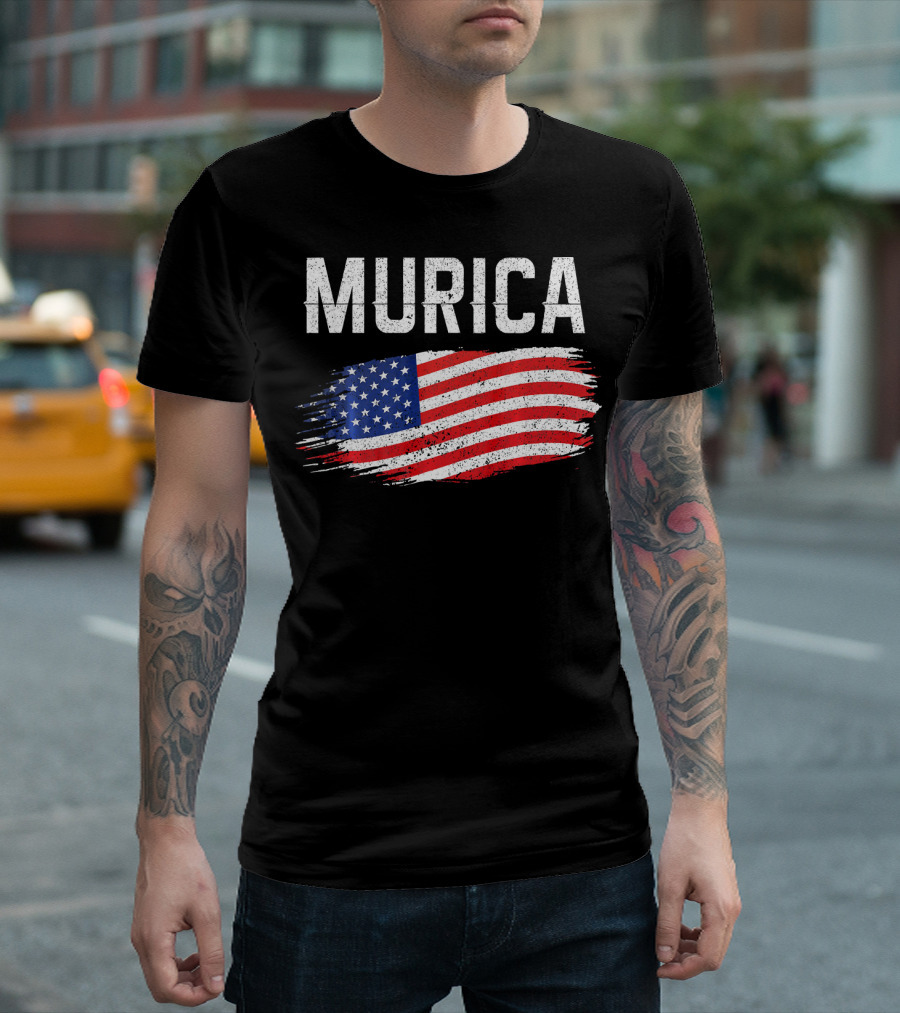Murica Distressed Brushstroke American Flag T-Shirt