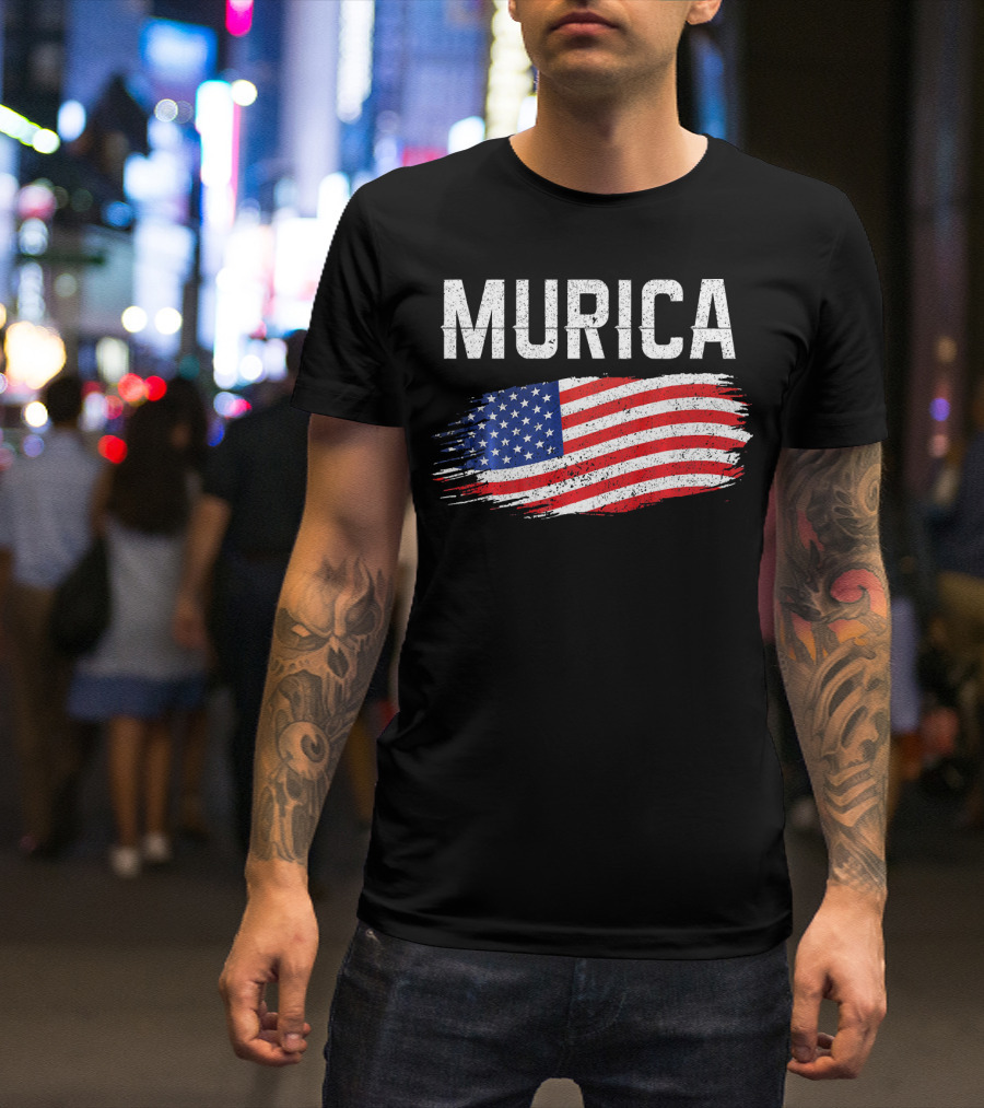 Murica Distressed Brushstroke American Flag T-Shirt