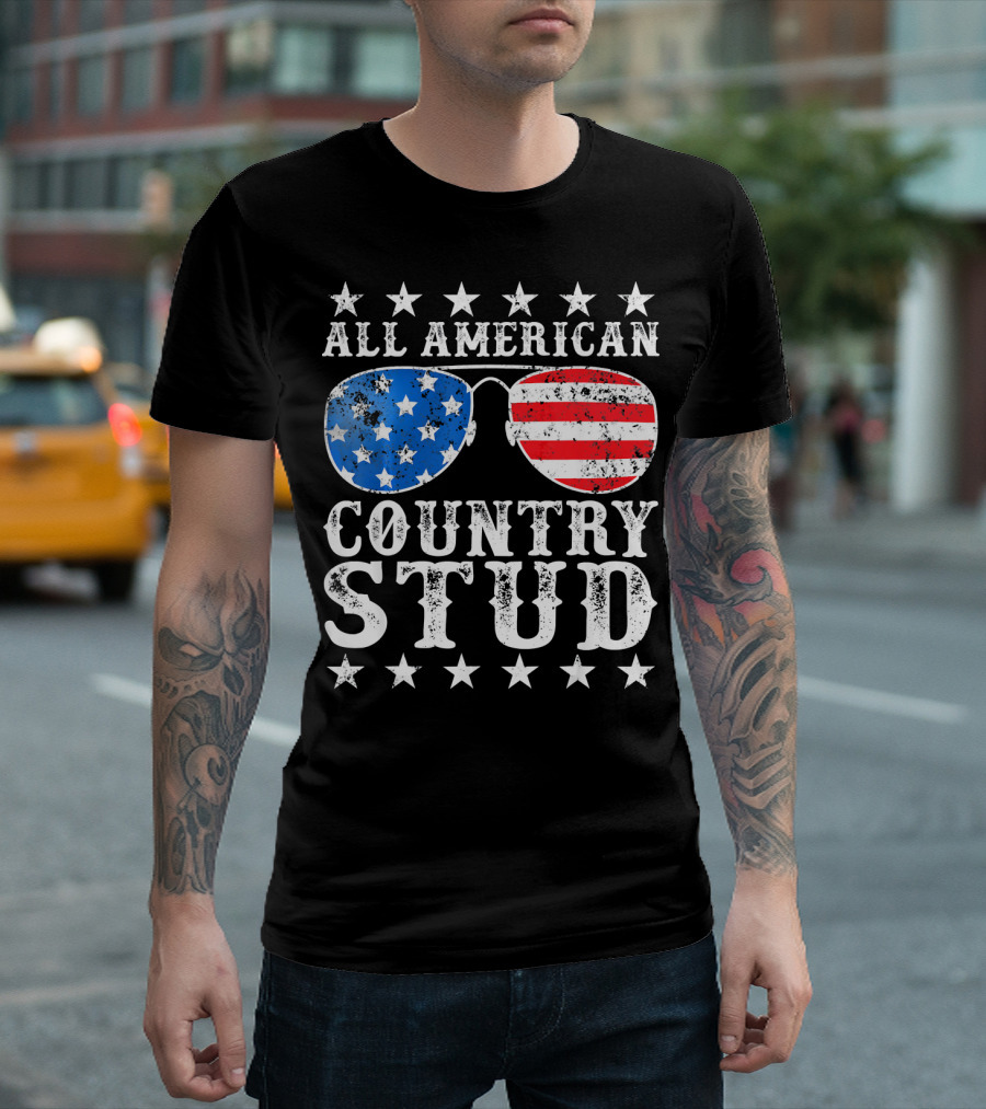 All American Country Stud 4th Of July Star Sunglasses T-Shirt