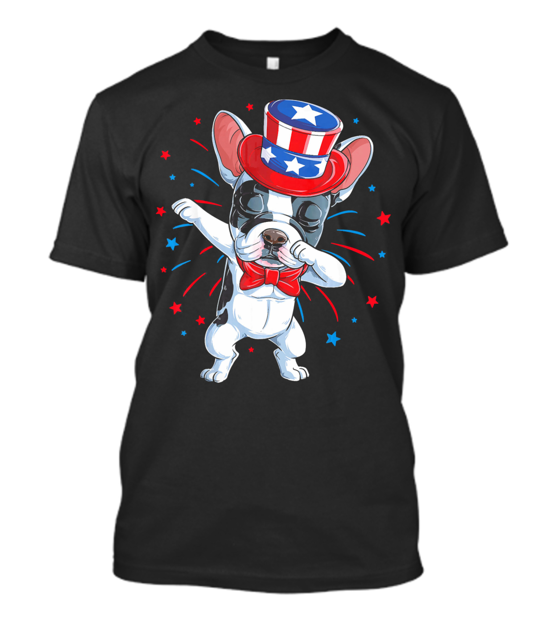 Dabbing French Bulldog Uncle Sam Hat Fireworks 4th Of July T-Shirt